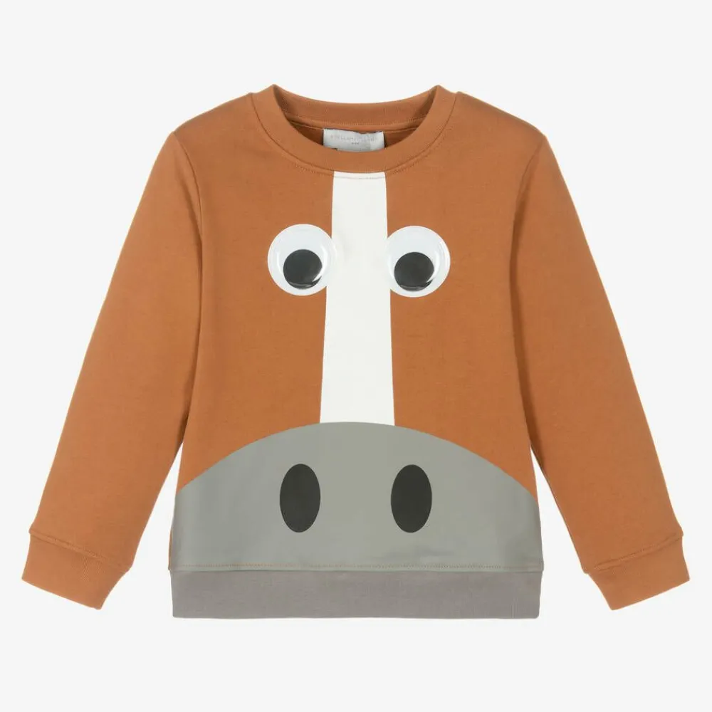 Stella McCartney Kids Tops*Boys Brown Organic Horse Sweatshirt