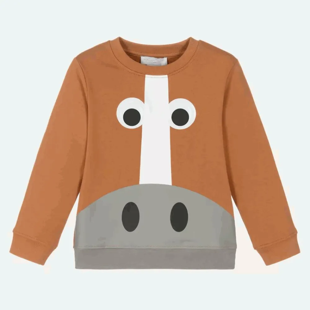 Stella McCartney Kids Tops*Boys Brown Organic Horse Sweatshirt