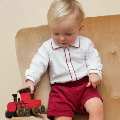 Rachel Riley Outfit Sets*Boys Burgundy Red Cotton Buster Suit