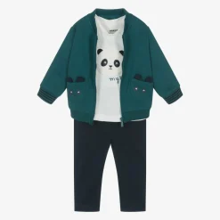 Mayoral Tracksuits|Tracksuits*Boys Green & Blue Cotton Panda Tracksuit Set