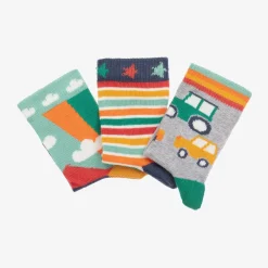 Frugi Socks|Socks*Boys Green & Grey Cotton Socks (3 Pack)