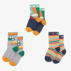 Frugi Socks|Socks*Boys Green & Grey Cotton Socks (3 Pack)