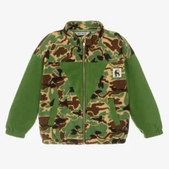 Mini Rodini Tops*Boys Green Camouflage Fleece Zip-Up Top