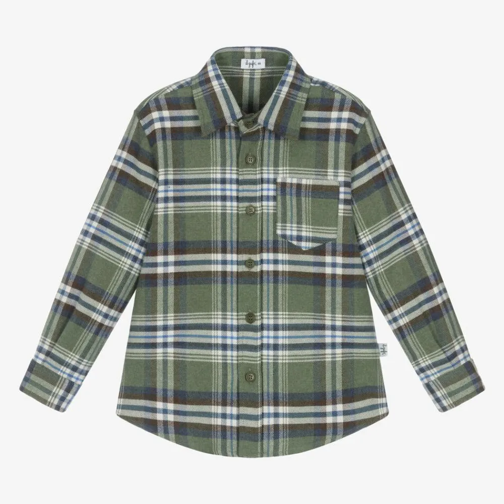 Il Gufo Tops*Boys Green Check Cotton Shirt