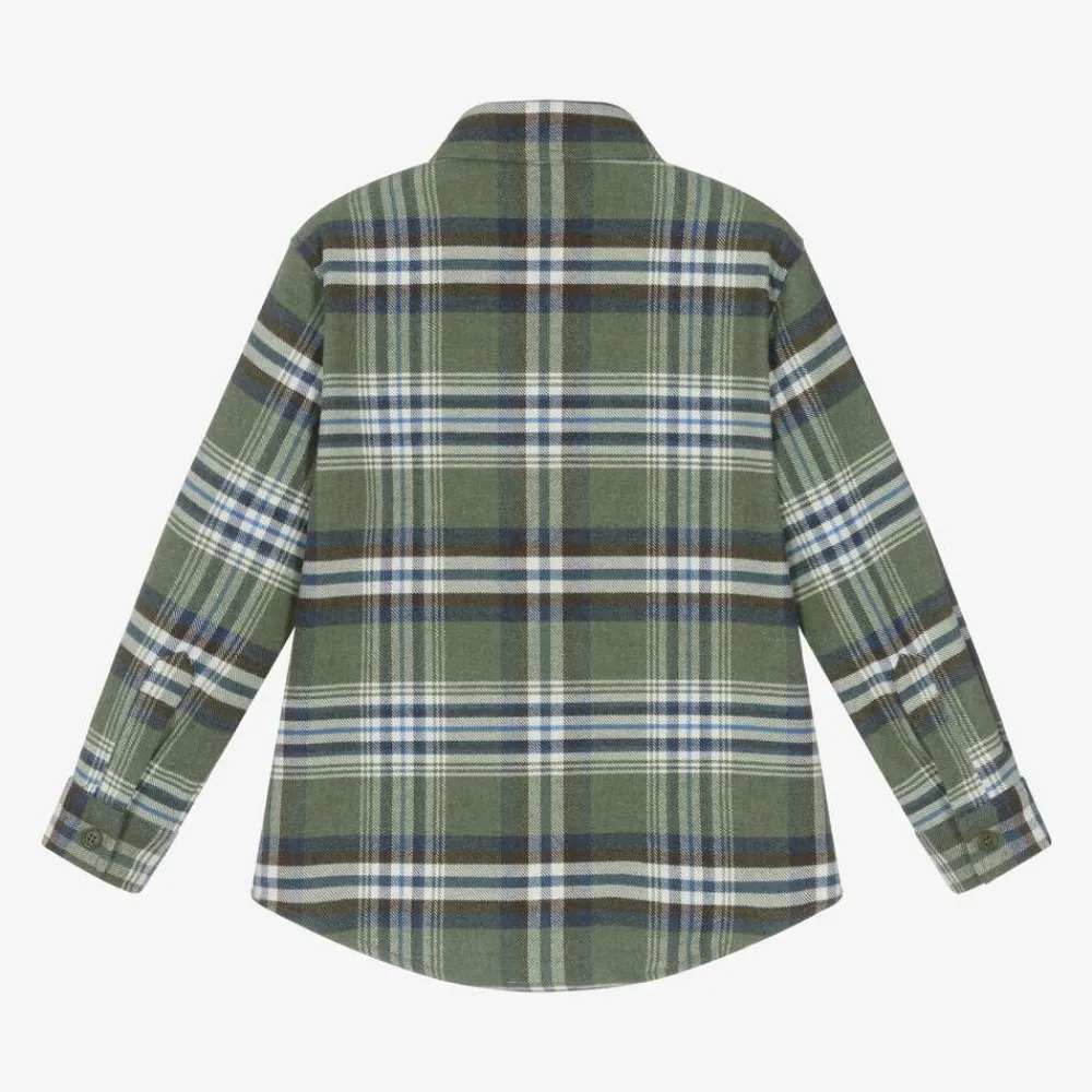 Il Gufo Tops*Boys Green Check Cotton Shirt