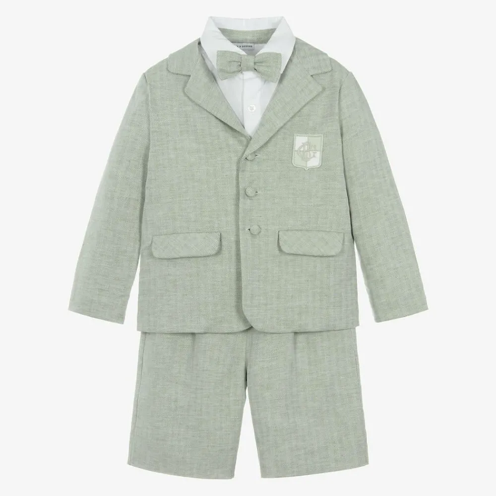 Beatrice amp; George Suits*Boys Green Cotton & Linen Shorts Suit