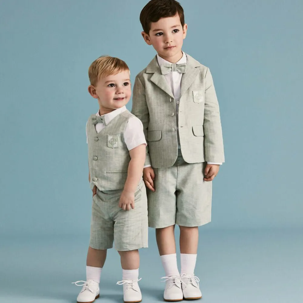 Beatrice amp; George Suits*Boys Green Cotton & Linen Shorts Suit