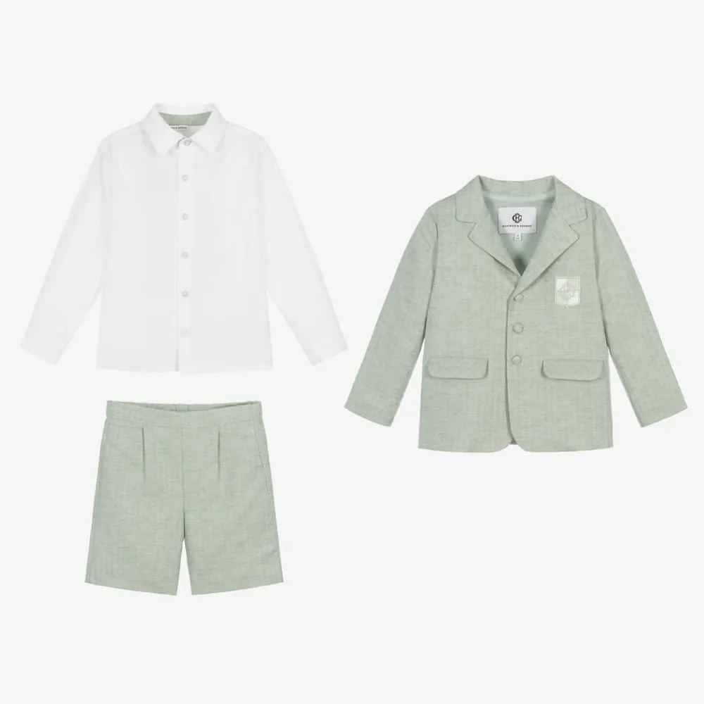 Beatrice amp; George Suits*Boys Green Cotton & Linen Shorts Suit