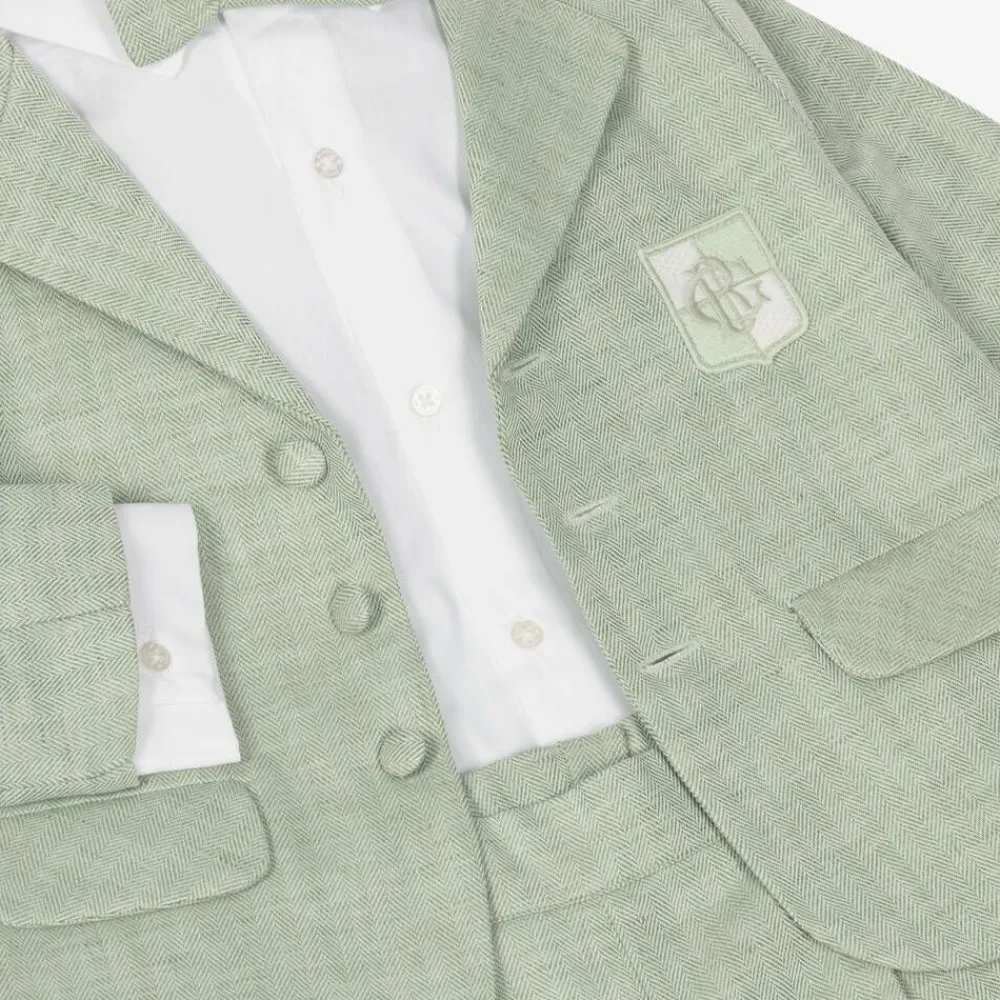 Beatrice amp; George Suits*Boys Green Cotton & Linen Shorts Suit