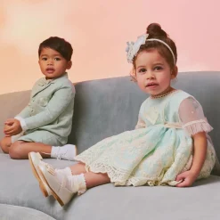 Beatrice amp; George Suits*Boys Green Cotton & Linen Shorts Suit