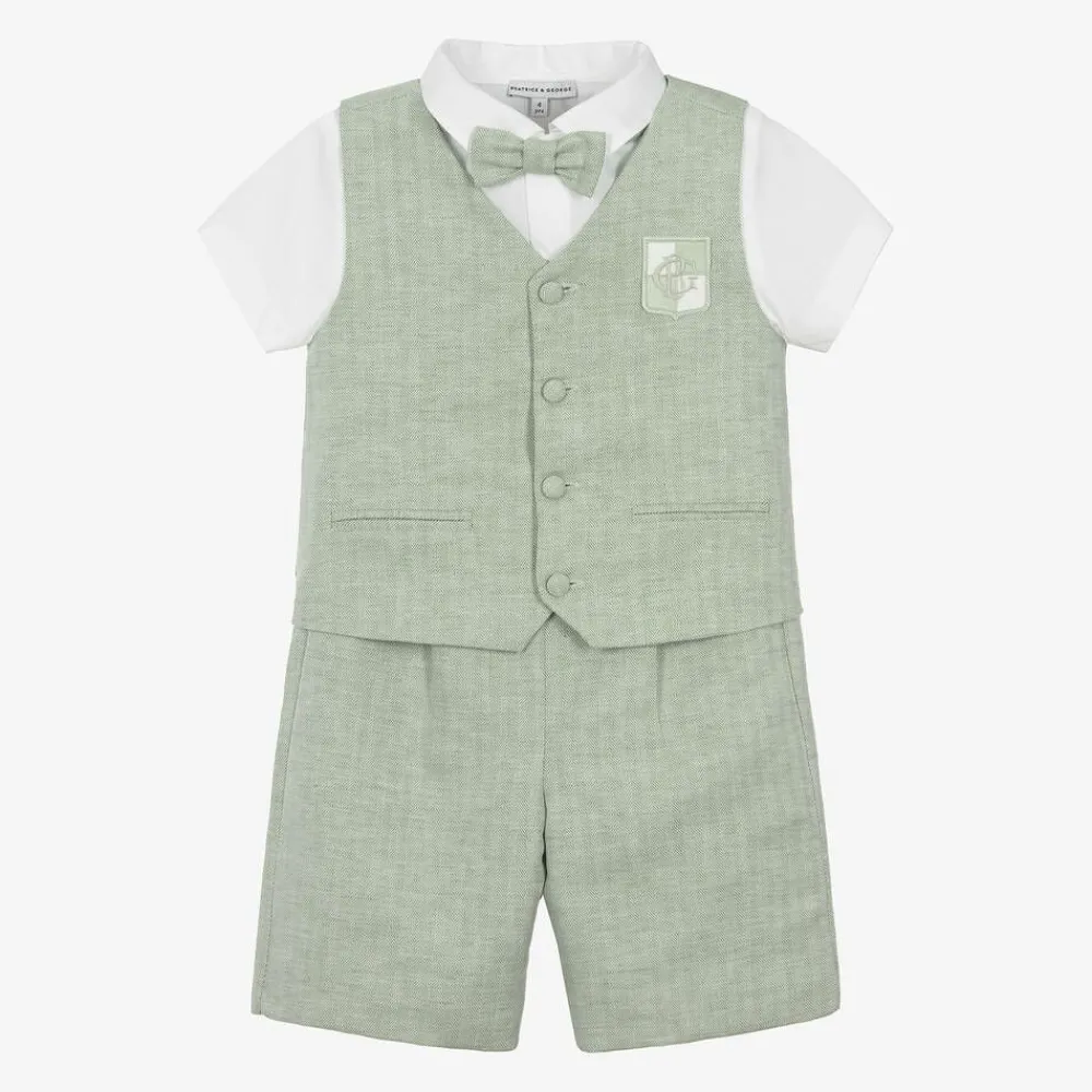 Beatrice amp; George Suits|Suits*Boys Green Cotton & Linen Waistcoat Suit