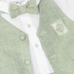 Beatrice amp; George Suits|Suits*Boys Green Cotton & Linen Waistcoat Suit