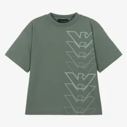 Emporio Armani Tops*Boys Green Cotton Eagle Logo T-Shirt