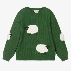 Stella McCartney Kids Tops*Boys Green Cotton Knit Ribbed Sweater