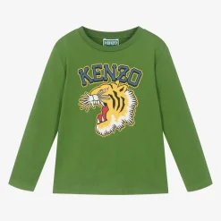 KENZO KIDS Tops*Boys Green Cotton Varsity Tiger Top