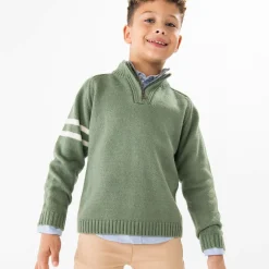 Boboli Tops*Boys Green Half Zip Knitted Sweater