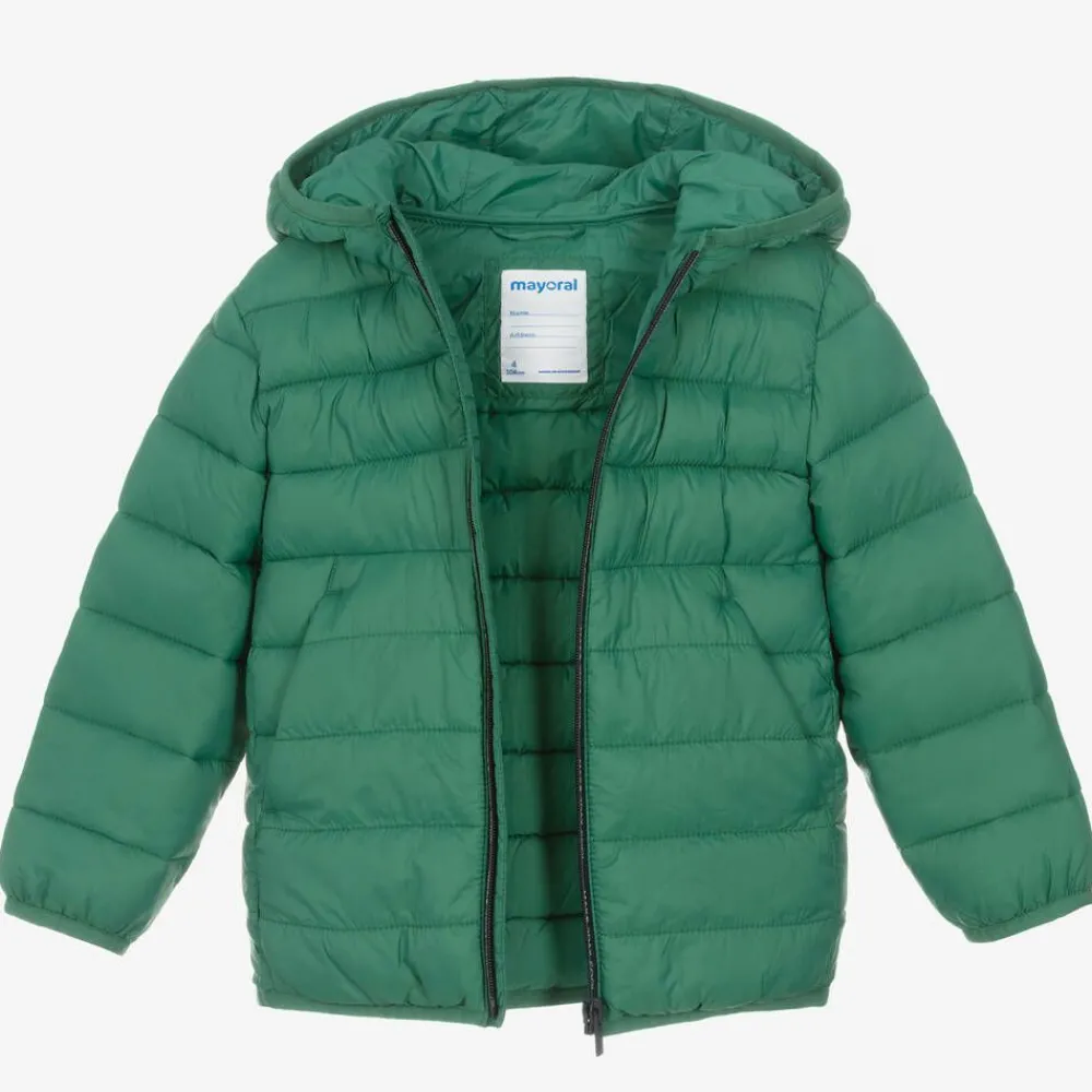 Mayoral Coats & Jackets*Boys Green Hooded Puffer Jacket