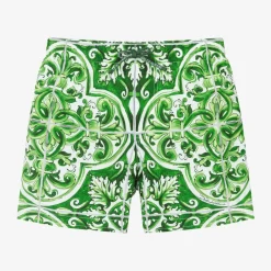 Dolce amp; Gabbana Swimwear*Boys Green Majolica Print Swim Shorts