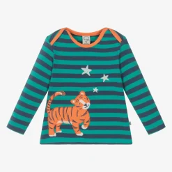 Frugi Tops*Boys Green Striped Cotton Tiger Top