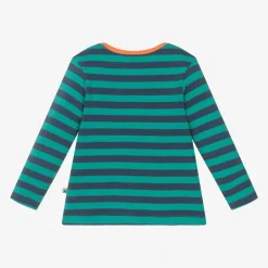 Frugi Tops*Boys Green Striped Cotton Tiger Top