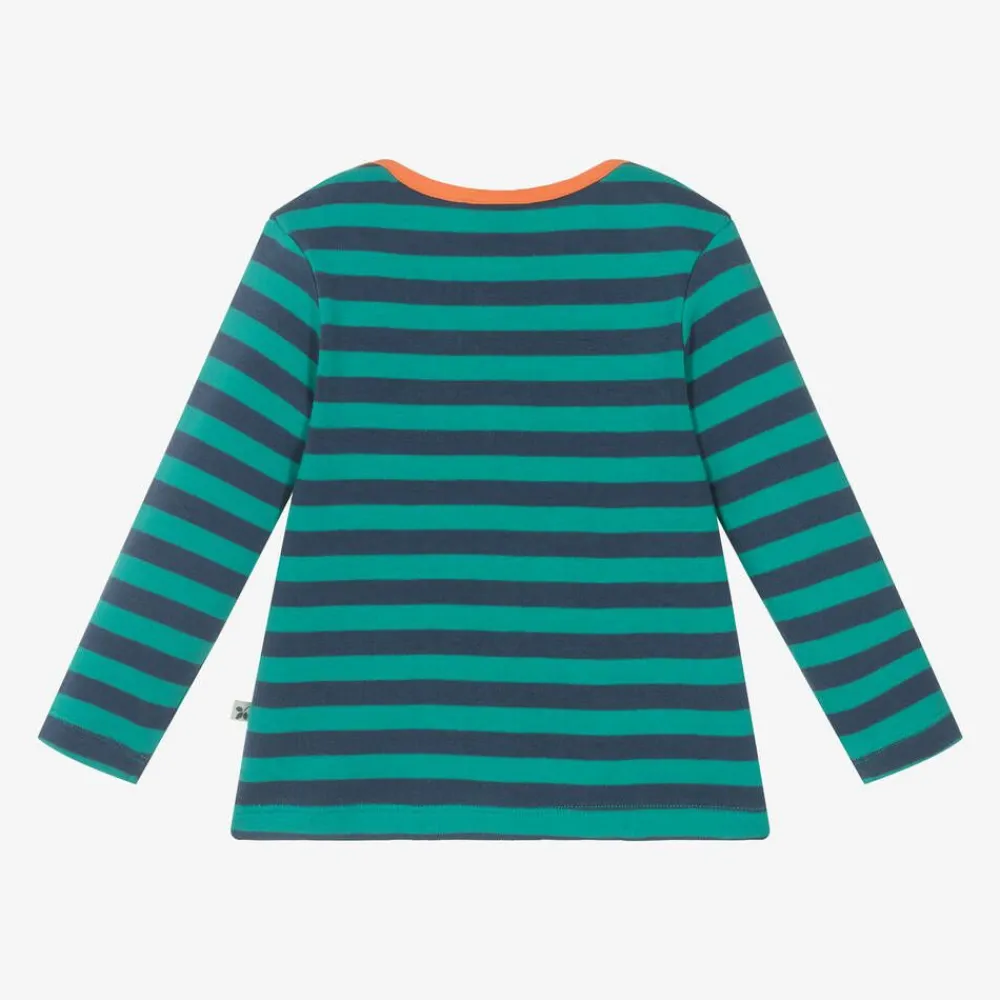 Frugi Tops*Boys Green Striped Cotton Tiger Top