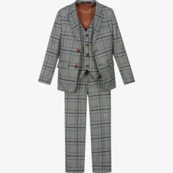 Romano Suits*Boys Grey & Blue Check Suit