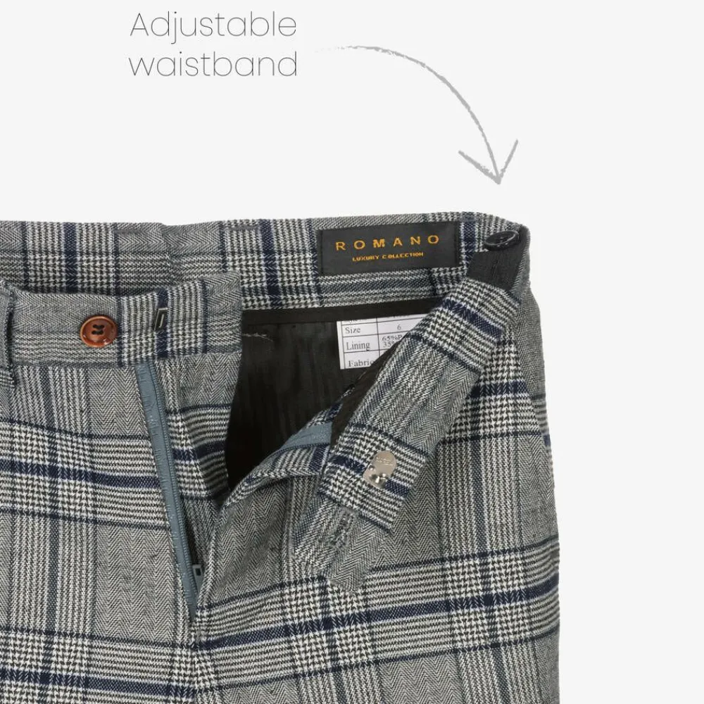 Romano Suits*Boys Grey & Blue Check Suit