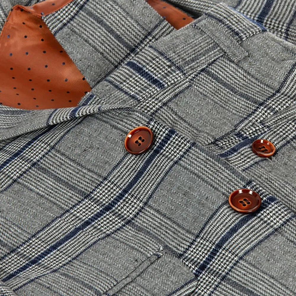 Romano Suits*Boys Grey & Blue Check Suit