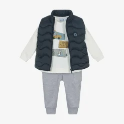Mayoral Outfit Sets*Boys Grey & Blue Cotton Trouser Set