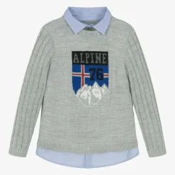Lapin House Tops*Boys Grey Cable Knit Sweater