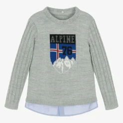 Lapin House Tops*Boys Grey Cable Knit Sweater