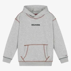 Tommy Hilfiger Tops*Boys Grey Cotton Contrast Stitch Hoodie