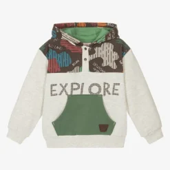Boboli Tops*Boys Grey Cotton Explore Hoodie