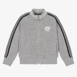 Versace Tops*Boys Grey Cotton Medusa Logo Zip-Up Top