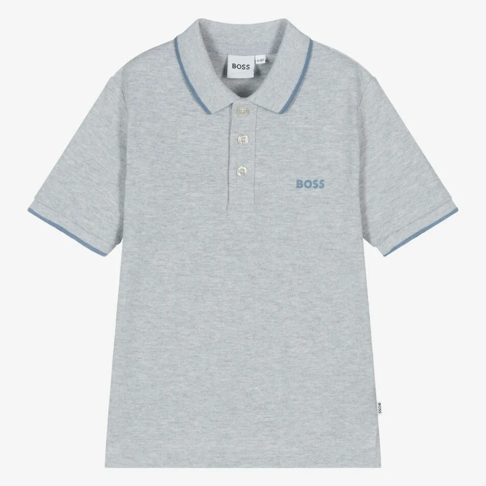 BOSS Tops*Boys Grey Cotton Polo Shirt