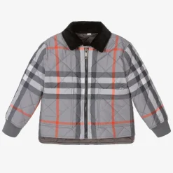 Burberry Coats & Jackets*Boys Grey Oversized Check Quilted Jacket