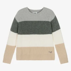 Il Gufo Tops*Boys Grey Striped Wool Sweater