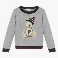 Patachou Tops*Boys Grey Wool & Cashmere Teddy Sweater