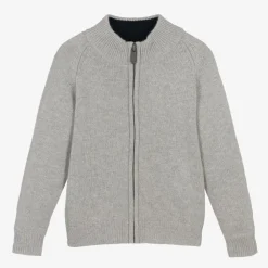 Il Gufo Tops*Boys Grey Wool Zip-Up Cardigan