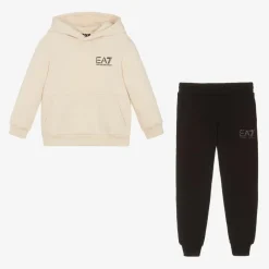 EA7 Emporio Armani Tracksuits*Boys Ivory & Black Cotton Tracksuit