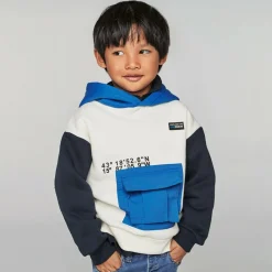 Mayoral Tops*Boys Ivory & Blue Colourblock Hoodie