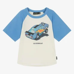 Rock Your Baby Tops*Boys Ivory & Blue Cotton Car T-Shirt