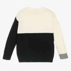 Il Gufo Tops*Boys Ivory & Blue Cotton Knit Sweater