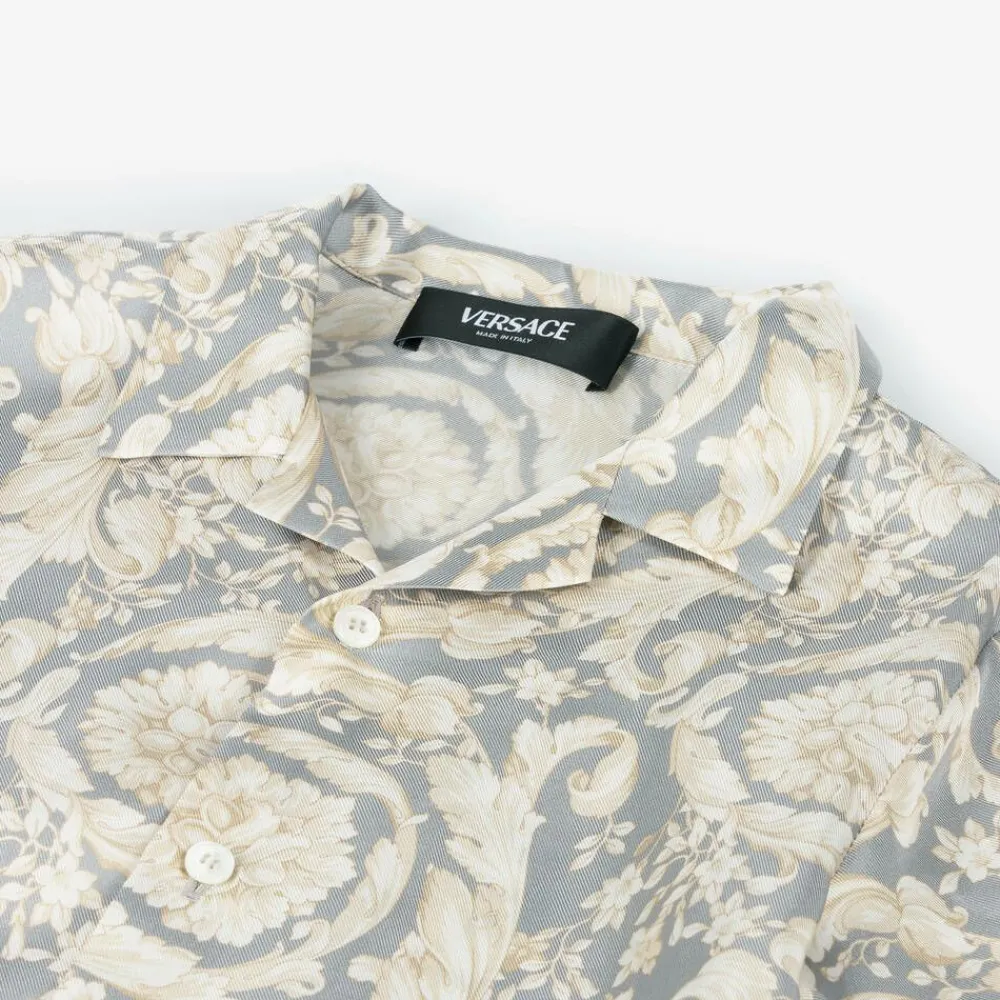 Versace Tops*Boys Ivory & Grey Silk Barocco Shirt