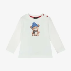 Monnalisa Tops*Boys Ivory Bear Print Cotton Top