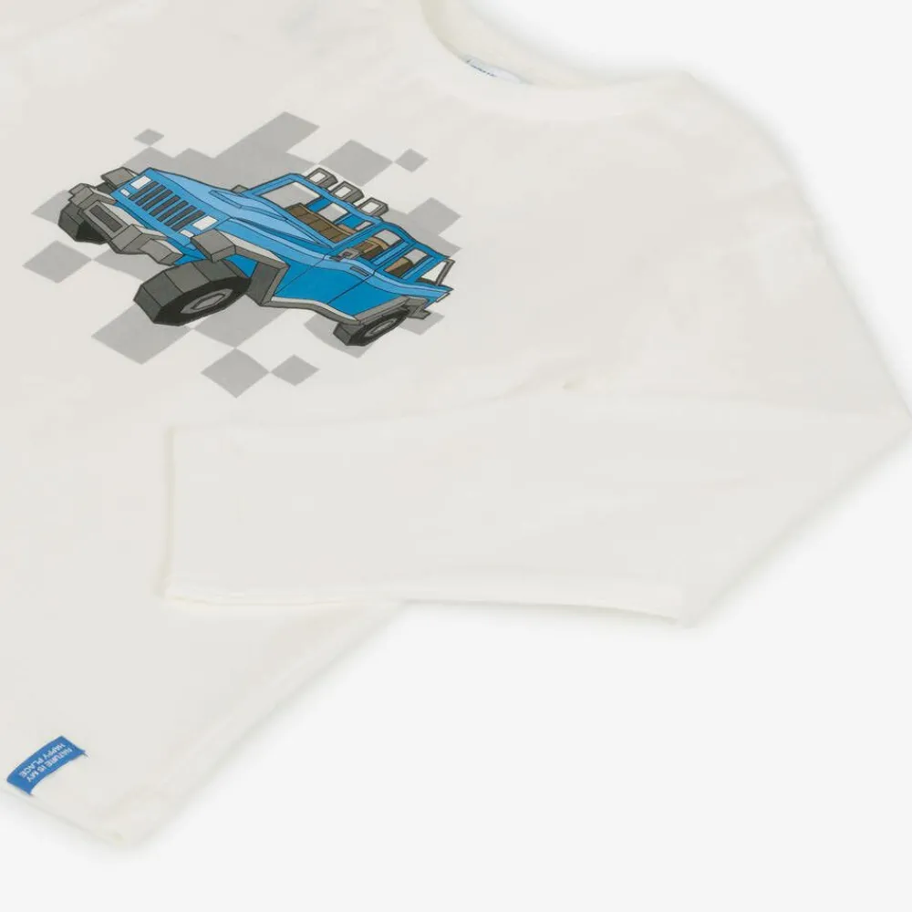 Mayoral Tops*Boys Ivory Cotton Blue Car Print Top