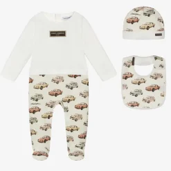 Dolce amp; Gabbana Gifts|Babysuits*Boys Ivory Cotton Cars Babysuit Gift Set