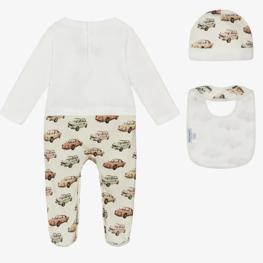 Dolce amp; Gabbana Gifts|Babysuits*Boys Ivory Cotton Cars Babysuit Gift Set