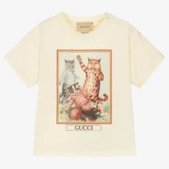 Gucci Tops*Boys Ivory Cotton Cats T-Shirt
