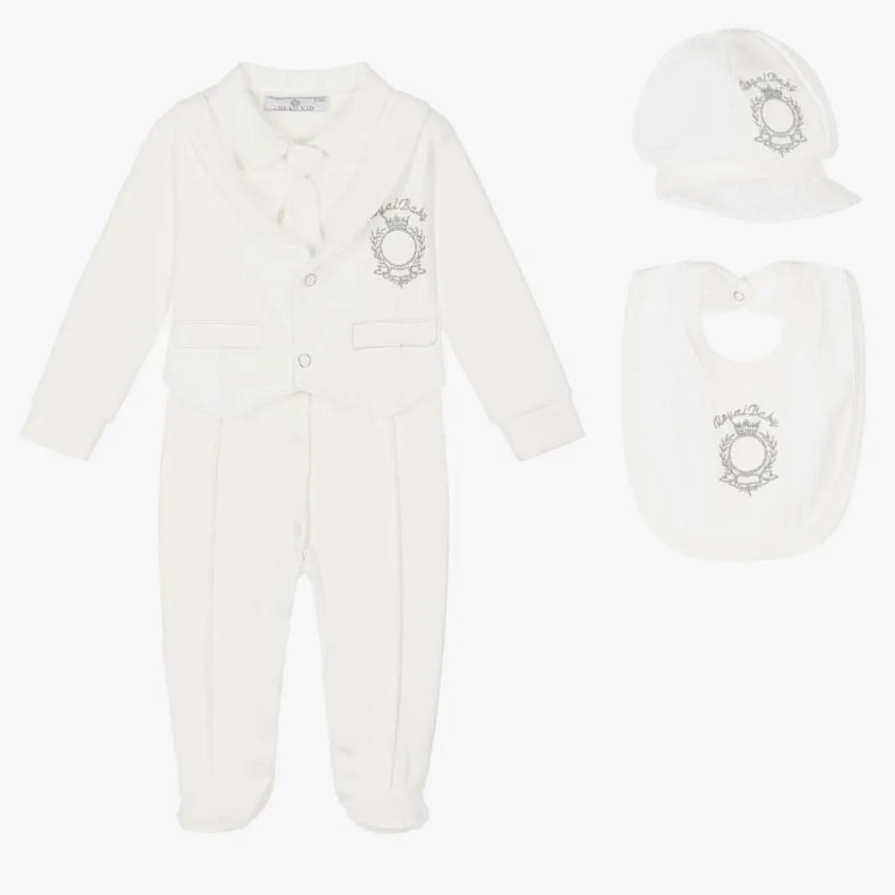 Beau KiD Gifts|Babysuits*Boys Ivory Cotton Crest Babysuit Set